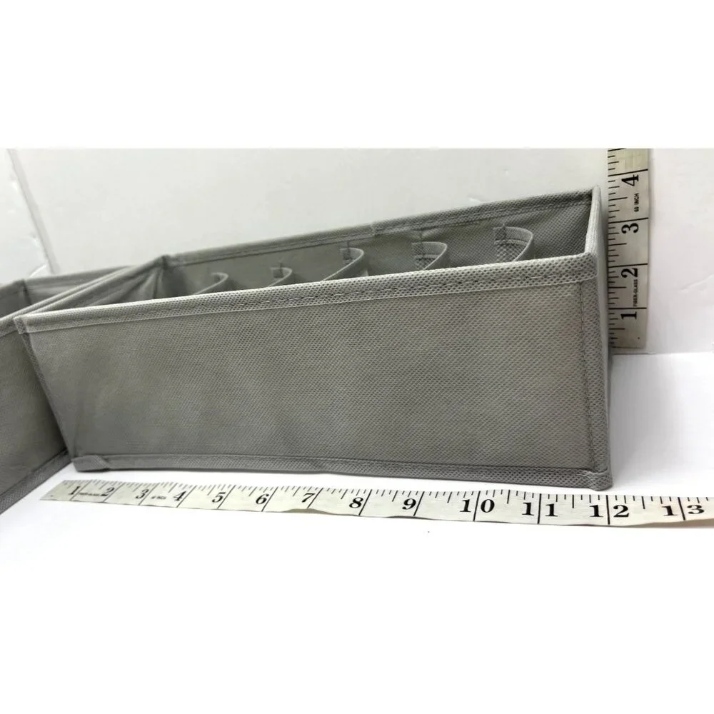 Foldable Drawer Organizers Set Of 3 W/ Mesh Dividers For Socks & Underwear Gray